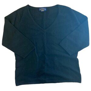 Charter Club Womens Black 2-Ply Cashmere Sweater V-Neck 3/4 Sleeve Size L Made I